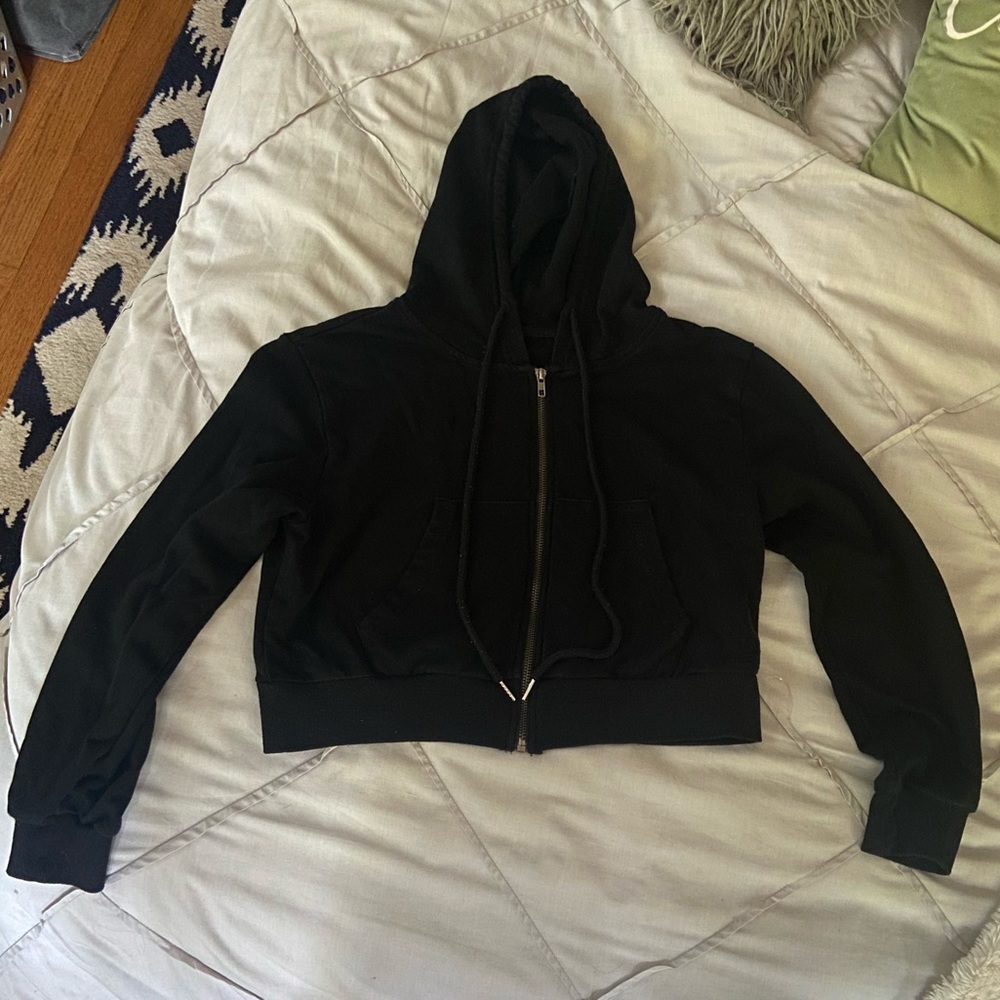 Cropped black zip up hoodie